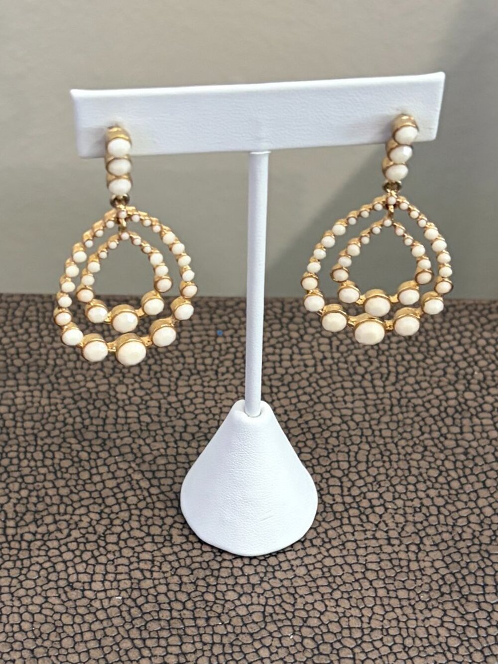 Gold-tone double-loop teardrop chandelier earrings